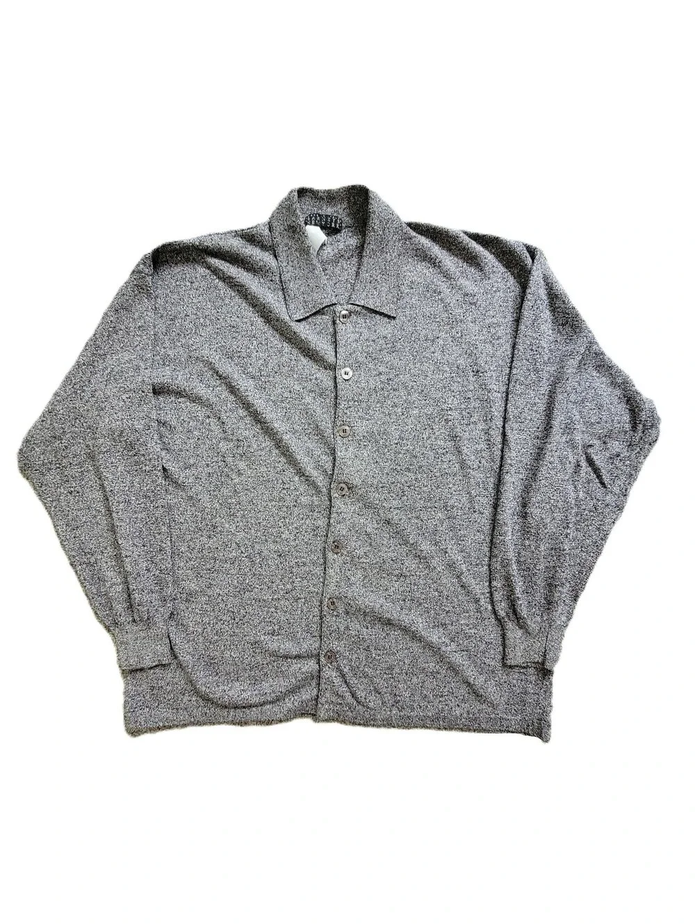 Barneys New York Men's Medium Gray Marled Knit Full Button Cardigan Sweater